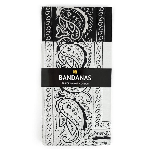 Bandanas - Traditional Paisley Pattern - 2PCK- Black & White - NWT - Picture 1 of 9